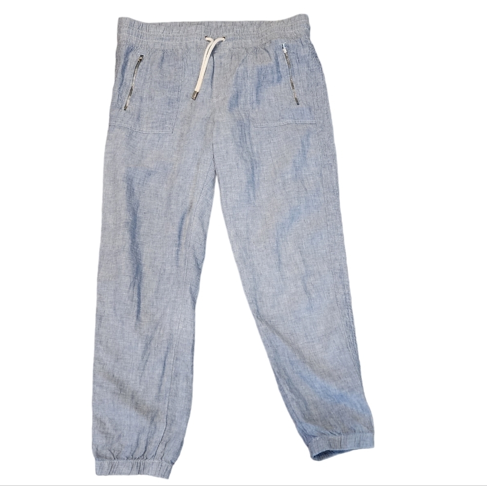 Athleta 14 Tall Cabo Linen Blue Chambray Pullon Jogger Pants Women's Size 14T